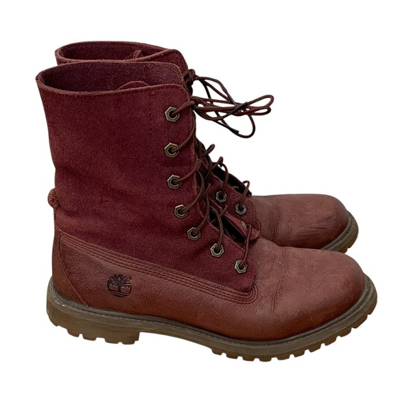 Timberland Combat Boots Size 8 Red Maroon Lace Up Leather Military Burgundy Fall - Picture 1 of 10